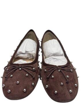 NEW J.CREW Suede Round Toe Andi Ballet w Studs Warmed Walnut US W9 CM926